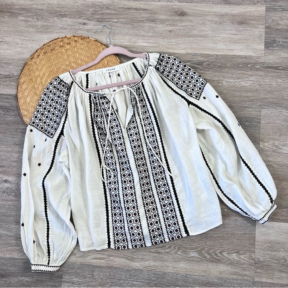 FRAME anita‎ linen embroidered peasant blouse - Picture 4 of 9